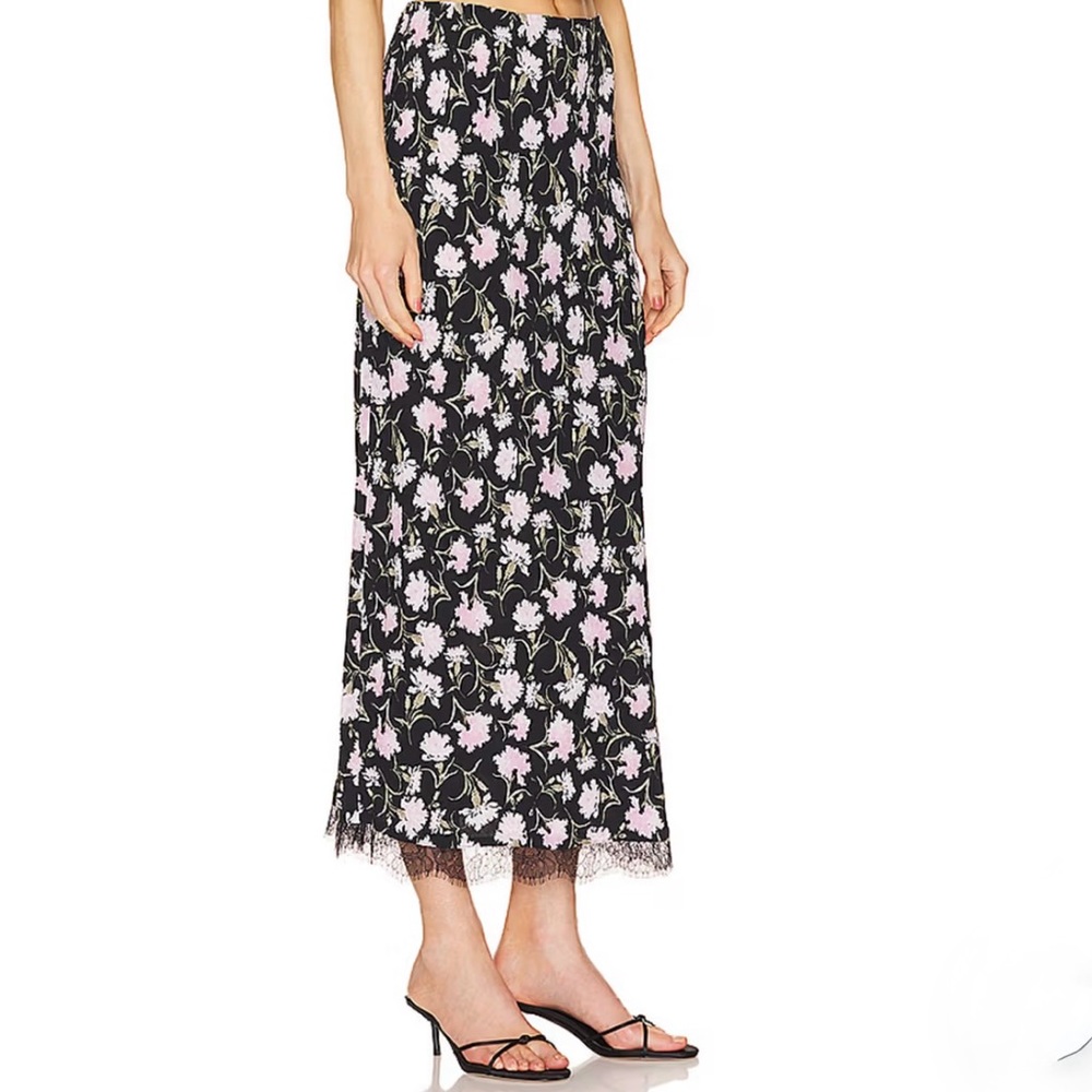 LoveShackFancy Castel Floral Black and Pink Maxi Skirt size XS - Picture 4 of 14
